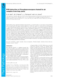 PCR Detection of Pseudoperonospora Humuli in Air Samples from Hop Yards