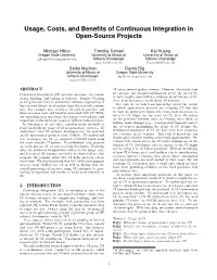 Usage, Costs, and Benefits of Continuous Integration in Open