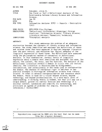 A Definitional Analysis of the Relationship Between Library Science and Information Science