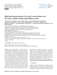 Ship-Based Measurements of Ice Nuclei Concentrations Over the Arctic, Atlantic, Paciﬁc and Southern Oceans