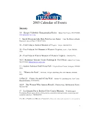 2003 Calendar of Events January