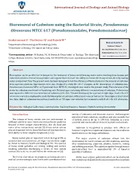 Bioremoval of Cadmium Using the Bacterial Strain, Pseudomonas Oleovorans MTCC 617 (Pseudomonadales, Pseudomonadaceae)