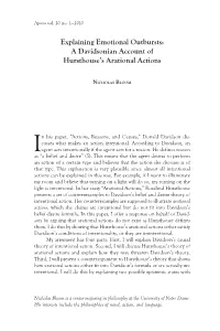 Explaining Emotional Outbursts: a Davidsonian Account of Hursthouse's Arational Actions