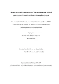 Identification and Confirmation of the Environmental Risks of Emerging Pollutants in Surface Waters and Sediments