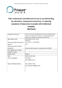 Pilot Randomised Controlled Trial of One to One Befriending by Volunteers, Compared to Usual Care, in Reducing Symptoms of Depre