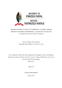 The Effectiveness of Web 2.0 in Marketing Academic Library Services in Nigerian Universities: a Case Study of Selected Universities in South-South Nigeria