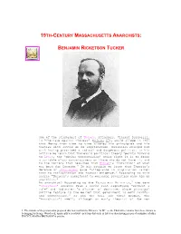 Benjamin Tucker (Editor of the Anarchist, a Highly Individualist Journal Published in Boston)