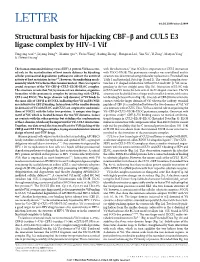 Structural Basis for Hijacking CBF-B and CUL5 E3 Ligase Complex by HIV-1 Vif