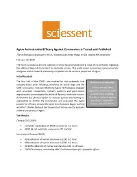 Agion Antimicrobial Efficacy Against Coronavirus Is Tested and Published