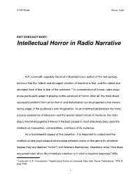 EXIT DOES NOT EXIST: Intellectual Horror in Radio Narrative