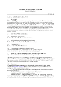 MEMORY of the WORLD REGISTER Sound Toll Registers
