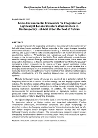Socio-Environmental Framework for Integration of Lightweight Tensile Structure Windcatchers in Contemporary Hot-Arid Urban Context of Tehran