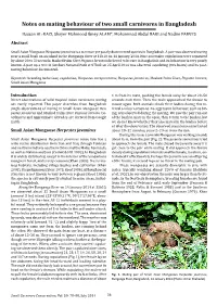 Notes on Mating Behaviour of Two Small Carnivores in Bangladesh