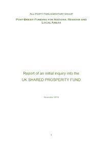 Report of an Initial Inquiry Into the UK SHARED PROSPERITY FUND