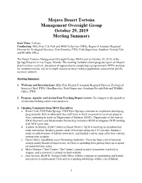 Mojave Desert Tortoise Management Oversight Group October 29, 2019 Meeting Summary