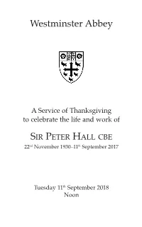 Order of Service for a Service of Thanksgiving