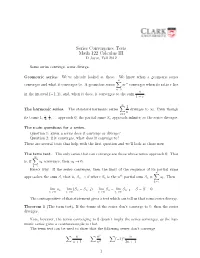 Series Convergence Tests Math 122 Calculus III D Joyce, Fall 2012