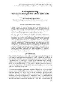 Silicon Processing: from Quartz to Crystalline Silicon Solar Cells
