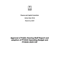 Approval of Public Hearing Staff Report and Adoption of FY2020
