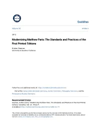 Modernizing Matthew Paris: the Standards and Practices of the First Printed Editions