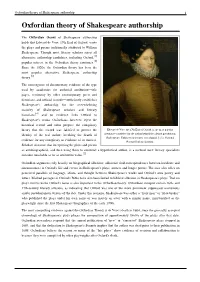 Oxfordian Theory of Shakespeare Authorship 1 Oxfordian Theory of Shakespeare Authorship
