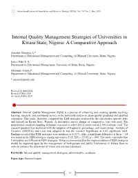 Internal Quality Management Strategies of Universities in Kwara State, Nigeria: a Comparative Approach