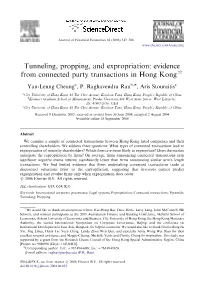 Tunneling, Propping, and Expropriation: Evidence from Connected Party Transactions in Hong Kong$