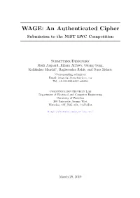 WAGE: an Authenticated Cipher Submission to the NIST LWC Competition