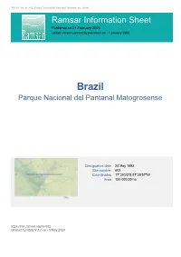 Brazil Ramsar Information Sheet Published on 21 February 2020 Update Version, Previously Published on : 1 January 1998