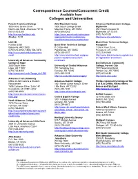 Correspondence Courses/Concurrent Credit Available from Colleges and Universities