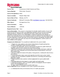Course Title: Introduction to Health Systems and Policy Course