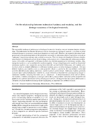 On the Relationship Between Indenation Hardness and Modulus, and the Damage Resistance of Biological Materials