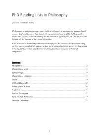 Phd Reading Lists in Philosophy