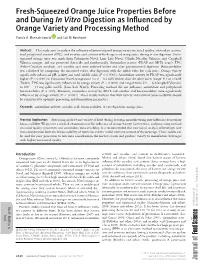 Squeezed Orange Juice Properties Before and During &lt;I&gt;In Vitro&lt;/I&gt;