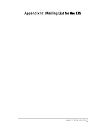 Appendix H: Mailing List for the EIS