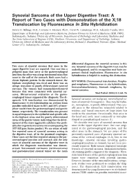 Synovial Sarcoma of the Upper Digestive Tract: a Report of Two Cases with Demonstration of the X;18 Translocation by Fluorescence in Situ Hybridization Steven D