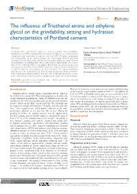 The Influence of Triethanol Amine and Ethylene Glycol on the Grindability, Setting and Hydration Characteristics of Portland Cement