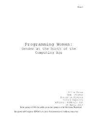 Programming Women: Gender at the Birth of the Computing Age