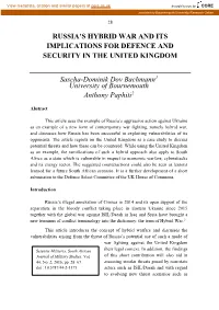 RUSSIA's HYBRID WAR and ITS IMPLICATIONS for DEFENCE and SECURITY in the UNITED KINGDOM Sascha-Dominik Dov Bachmann1 Universit