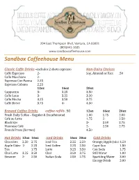Sandbox Coffeehouse Menu