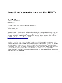Secure Programming for Linux and Unix HOWTO