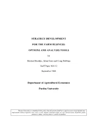 Strategy Development for the Farm Business: Options and Analysis Tools