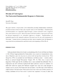 Streams of Convergence the Pentecostal-Fundamentalist Response to Modernism