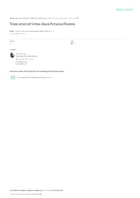 Truncation of Some Akan Personal Names
