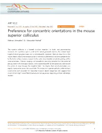 Preference for Concentric Orientations in the Mouse Superior Colliculus