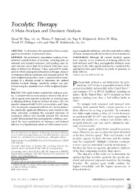 Tocolytic Therapy a Meta-Analysis and Decision Analysis