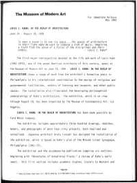 LOUIS I. KAHN: in the REALM of ARCHITECTURE Press Release