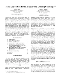 Mars Exploration Entry, Descent and Landing Challenges1,2