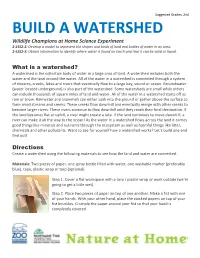 BUILD a WATERSHED Wildlife Champions at Home Science Experiment 2-ESS2-2: Develop a Model to Represent the Shapes and Kinds of Land and Bodies of Water in an Area