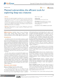 Manned Submersibles, the Efficient Tools for Exploring Deep-Sea Creatures